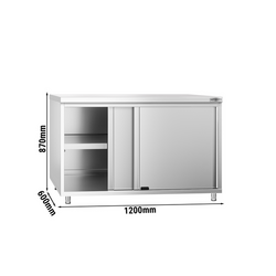 Рабочий шкаф из нержавеющей стали  PREMIUM - 1200x600мм  - с раздвижной дверцей - без плинтуса для столешницы