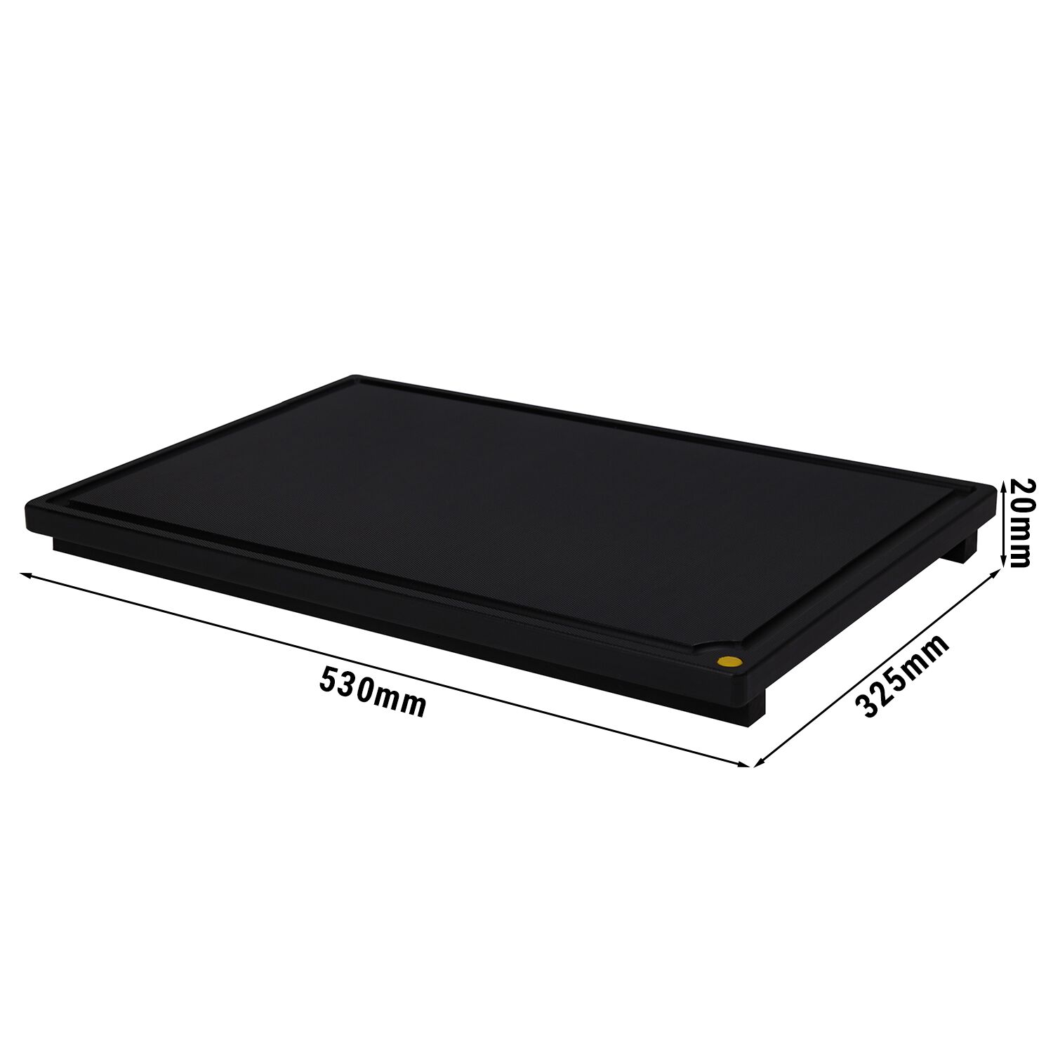 Planche à découper avec rigole à jus - 530x325mm - Épaisseur: 20mm - Conforme HACCP - Polyéthylène - Noir