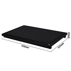 Πλάκα κοπής πολυαιθυλενίου HDPE 500 - 53x32,5 cm - Πάχος: 2 cm - HACCP - Μαύρο - με αυλάκι (συλλογής)