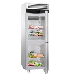 Hűtőszekrény Rozsdamentes acél PREMIUM - GN 2/1 - 700 l - akár −2…+8 °C - mit 2 félajtó - Légkeveréses hűtés, automatikus leolvasztás, belső LED, R290