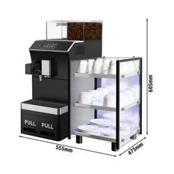 Machine à café automatique professionnelle du grain à la tasse - 16 boissons - Écran tactile 5" - trémie à grains - avec Chauffe-tasses - 400 watts - avec 3 étagères