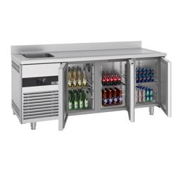 Commercial Counter Fridge PREMIUM - 1900x700mm - with 3 doors - with sink left - with upstand - capacity 420 litres