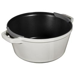 (2 pieces) STAUB | Stackable Cast Iron Cocotte & Pan Set – Ø 24 cm - White Truffle - Enamelled