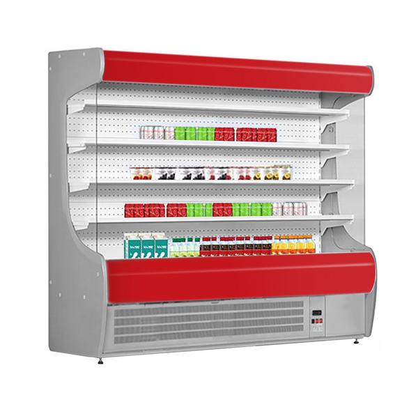Wall-mounted refrigerated shelf - 2020mm - with 4 Shelves - Front panel red