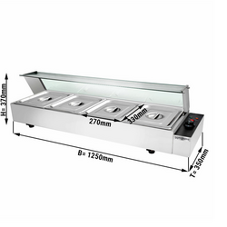 Vitrine superior em banho-maria com tampa de vidro - elétrica - com  4 recipientes GN 1/2