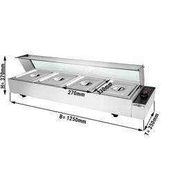 Bain-marie électrique à poser avec pare-haleine en verre - 4x GN 1/2 - 1,5 kW