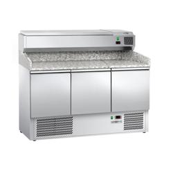 Pizzawerkbank ECO - 1400x700mm - granieten werkblad - met 3 deuren - incl. koelopzetvitrine - 6x GN 1/4