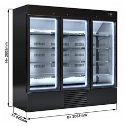 Wandkoelmeubel - 2081mm - 2030 liter - met 3 (dubbelglas) glazen schuifdeuren & 8 schappen - zwart