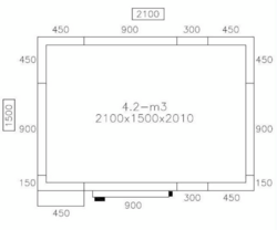 Rozsdamentes acél mélyhűtő egység - 2,1 x 1,5 m - magasság: 2,01 m - 4,14 m³ - fali hűtőegységgel együtt MINUS