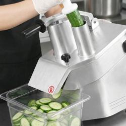 Commercial Electric Vegetable Slicer - Dual Chutes – 550 W, 230 V – Assorted Slicing & Grating Discs Included