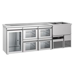 Barkoelkast PREMIUM - 2500x700mm - 1 glazen deur & 4 laden