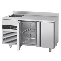 Commercial Counter Fridge PREMIUM - 1430x720mm - with 2 doors - with sink left - with upstand - capacity 270 litres