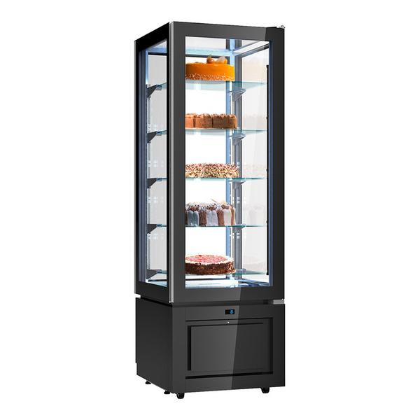Vetrina Refrigerata Verticale 4 Lati Vetro – Panoramica Professionale - 324l - 600mm - 1 porta a battente in vetro - con 5 ripiani - LED interni - Nero