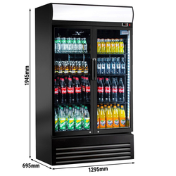 Frigo per bibite - 880 litri - con 2 porte in vetro e display pubblicitario