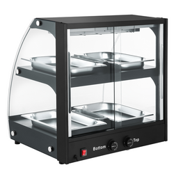 Warmhoudvitrine - 650mm - met 2 planken - Zwart