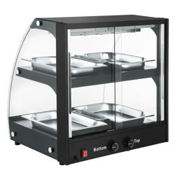 Vetrina calda da banco per rosticceria - 650mm - 0,56 kW - con 2 ripiani - Nero