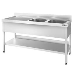 Stół zlewozmywakowy PREMIUM - 1800x600mm - z półką dolną i 2 zlewami po prawej stronie