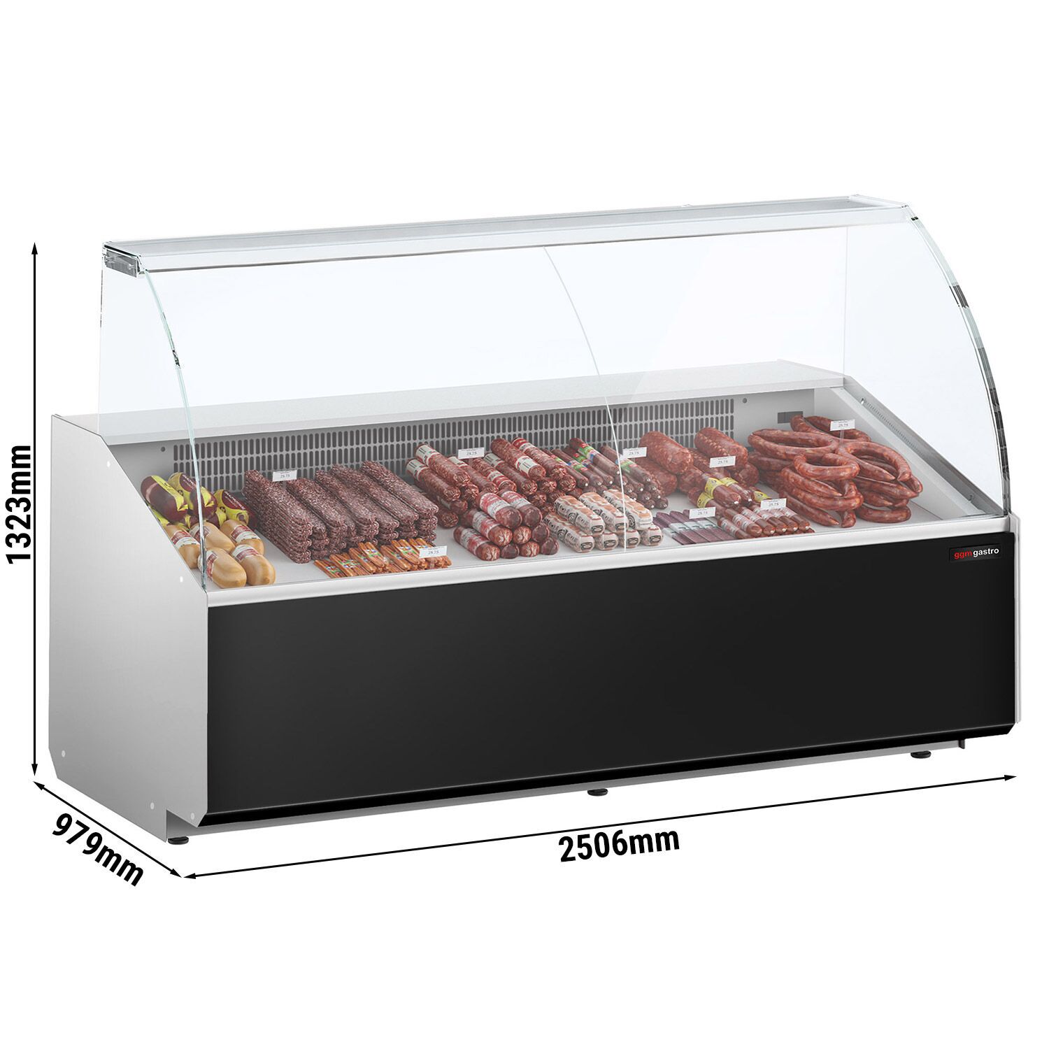 Comptoir vitrine réfrigérée - 2506x979mm - +2/+6°C - 512L - Façade noire