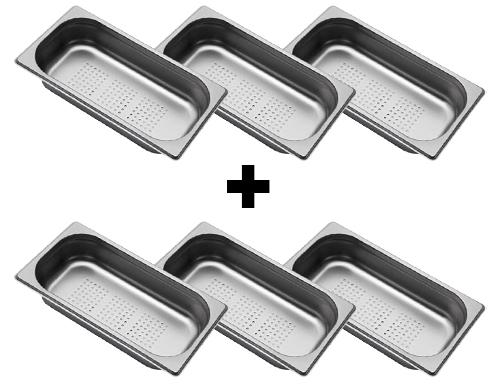 (6 pièces) Conteneurs GN en inox 1/3 - perforés - Hauteur : 65 mm        