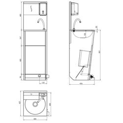 Handwasbak | Wasstation - Roestvrij staal - met voetbediening, papier- & zeepdispenser