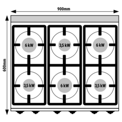 Plinski štednjak - 28,5 kW - 6 plamenika