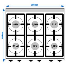 Fogón de gas - 6 quemadores (28,5 kW) con llama piloto