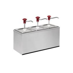 Dozownik do sosów z pompką - 3x2L - 500x180x340mm - regulowana dawka - ze stelażem ze stali nierdzewnej - odpowiedni do GN 1/6