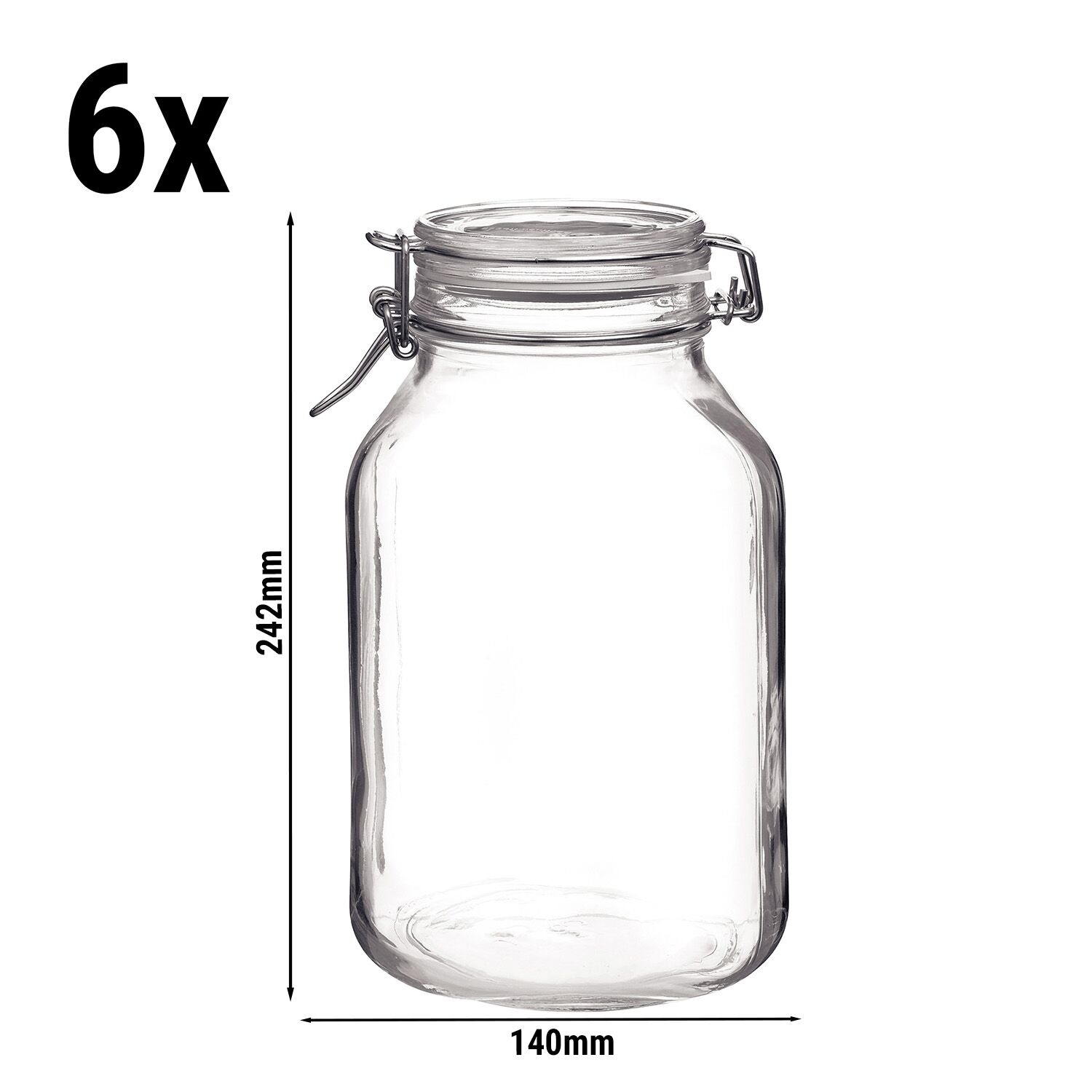 (6 pcs) Bocal hermétique Bormioli Rocco - DUBLIN - 3L - fermeture à étrier