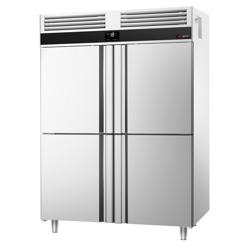 Vrieskast RVS PREMIUM - GN 1/1 - GN 2/1 - 1400mm - 1400liter - tot -20°C tot -10°C - met 4 halve deuren - geforceerde koeling, automatische ontdooiing & LED‑verlichting