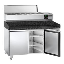 Commercial Refrigerated Pizza Prep Counter PREMIUM - 1500x800 - 2 Doors - Top Display Rail - 7x GN 1/4