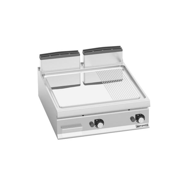 Plancha à gaz - plaque acier - 2 zones - 20 kW - 1/2 lisse, 1/2 rainurée - Surface de cuisson : 800x900mm - plaque 2mm
