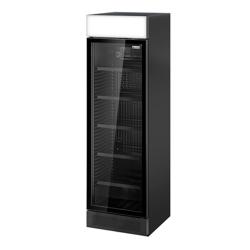 Juomakaappi PREMIUM - 595 mm - 145 l - kehyksetön lasiovi - 1 lasiovi - valaistu mainospaneeli - LED-sisävalo - musta