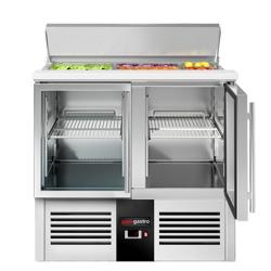 Salata Hazırlık Buzdolabı PREMIUM - 903mm - 240L - 2 cam kapılı - GN havuzu ile 2x GN 1/1 & 3x GN 1/6 için & paslanmaz çelik kapak