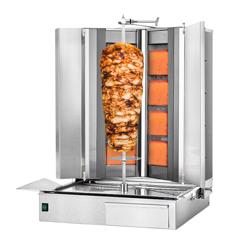 Griglia a gas per Kebab / Gyros - forma a V - 4+4 bruciatori - max. 100 kg - incl. 2 piastre di protezione e 2 porte a battente