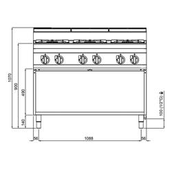 Gazlı Ocak ENDÜSTRİYEL - 31,5kW - 6 Gözlü - Açık Altlı - Yüksek Güçlü Brülörlü