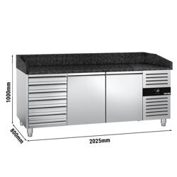 Mesa pizzera refrigerada PREMIUM - 2000x800mm - encimera de granito - con 2 puertas ciegas y 7 cajones 600x400