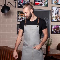 (6 pieces) KARLOWSKY | Urban Cross-Back Bib Apron – stone grey - leather straps - 68×80 cm