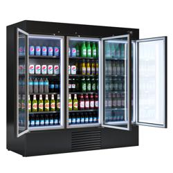 Murale Refrigerato Professionale - 2081mm - 2030l - +4°/+8°C - con 3 porte scorrevoli in vetrocamera & 8 ripiani - Nero