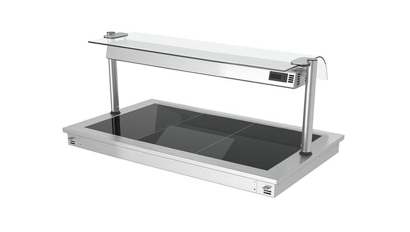 Inbouw warmhoudplaat RVS - met glazen oppervlak - 1000mm - 3x GN 1/1 - 1,35 kW - met glazen hoestscherm