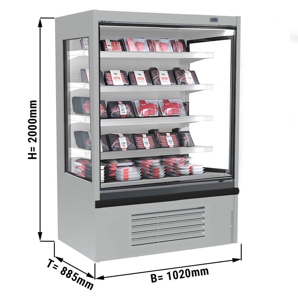 Vitrine murale réfrigérée - Libre-service - 1020mm - 602L - avec 4 étagères - avec rideau de nuit
