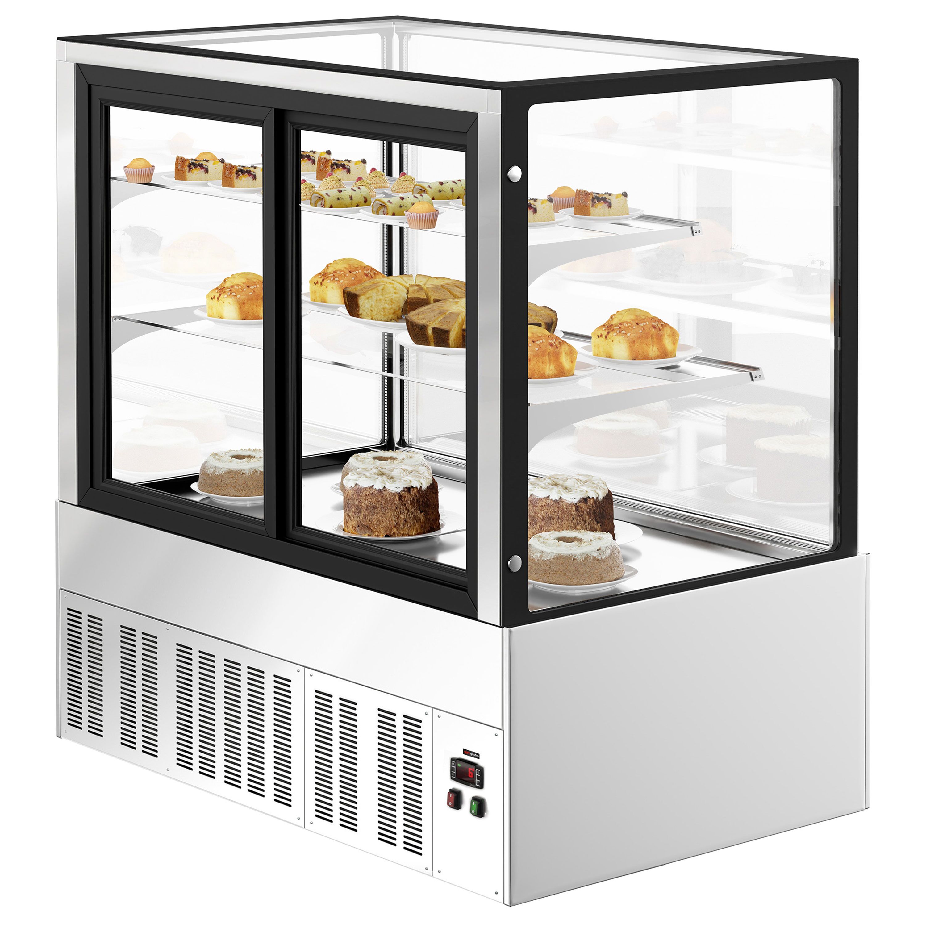 Vitrine de comptoir réfrigérée - 470L - 1200mm - Double vitrage - avec 2 étagères en verre - portes coulissantes vitrées arrière