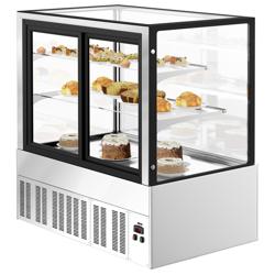 Süteményes vitrin [CARLA] - 470 l - 1 200 mm - dupla üvegezés - 2 üvegpolccal - LED világítással - rozsdamentes acél