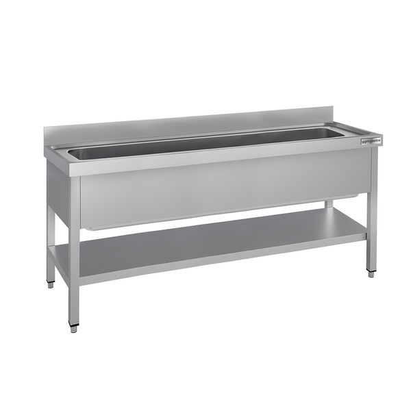 Fregadero para ollas de acero Inox. con estante inferior - ,8 m - 1 fregadero L 160 x B 50 x T 35 cm