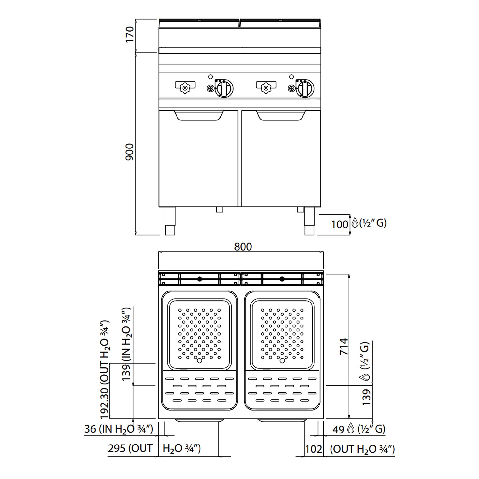 Cuiseur à pâtes à gaz – 60 litres – 20 kW