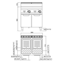 Cuocipasta professionale a gas - Linea 700 - 2x 30 litri - 20,0kW - con rubinetto di carico - con rubinetto di scarico