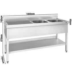 Λάντζα Τραπέζι PREMIUM - 1800x700 χλσ. - με Ράφι Βάσης & 2 Γούρνες δεξιά