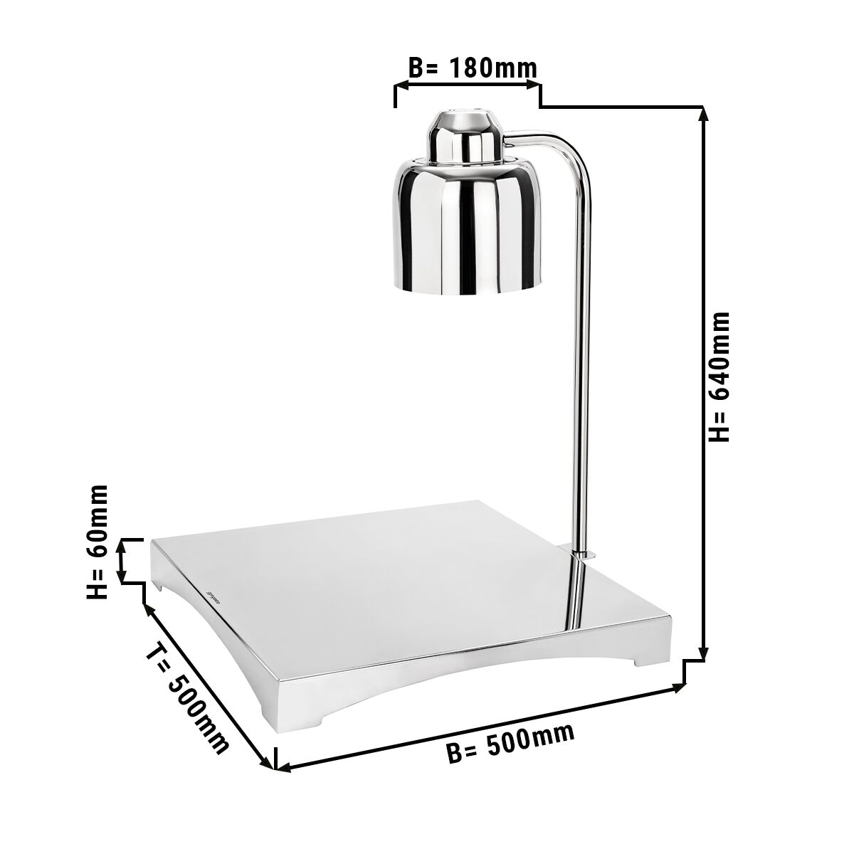 Lampe chauffante infrarouge de buffet – 250 watts – carrée – Argent