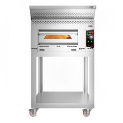 Forno de pizza a gás - Base em pedra refratária - 4x Ø34cm - 230V - Eletromecânico - até 450°C - incl. Exaustor de aço inoxidável com motor, base & rodas