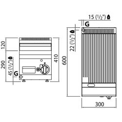 Fry Top Gas Professionale - 4,0 kW - Rigato - Superficie di cottura: 296x430mm