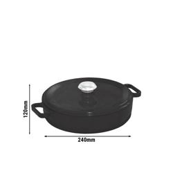 Caçarola em ferro fundido esmaltado - 2,4L - Ø240mm - Altura:60mm - plano - Preto - incl. tampa - compatível com todos os fogões, incluindo indução